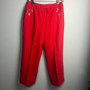 Vtg Harve‎ Benard Red Wool Blend Embroidered High Waist Lined Trousers Size 16